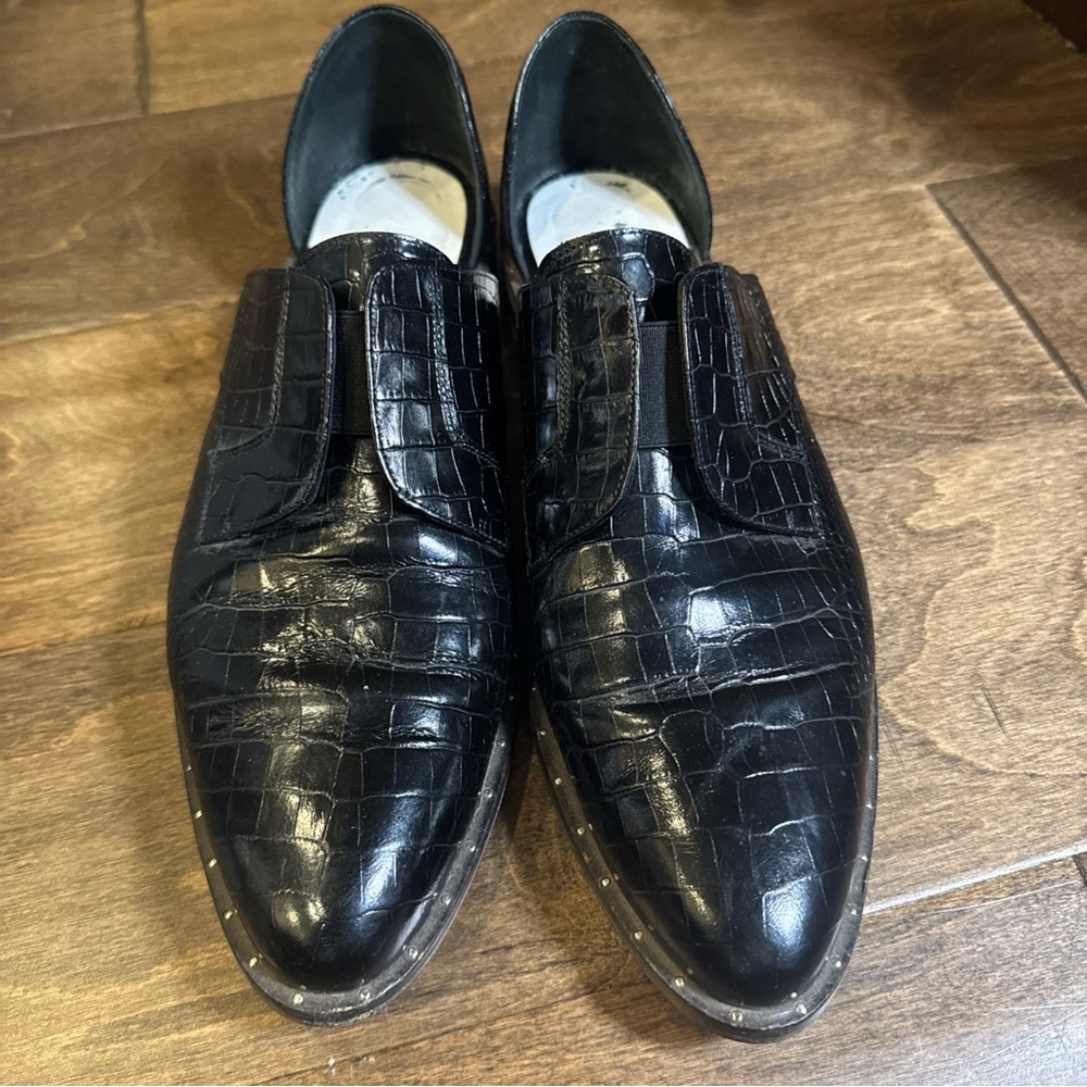 $378 Freda Salvador Shoes Womens 9.5 Black Crocodile Embossed D'Orsay Loafers - Picture 7 of 9